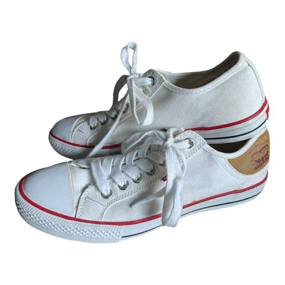 Levi’s White Sneakers Converse-Style with Leather Heel Patch Sz: 9 Mens - Picture 3 of 9